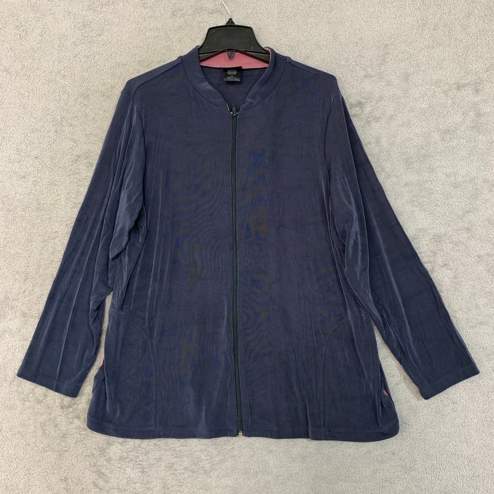 Citiknit Women's 1X Blue Traveler Zip Front Cardigan Slinky Knit